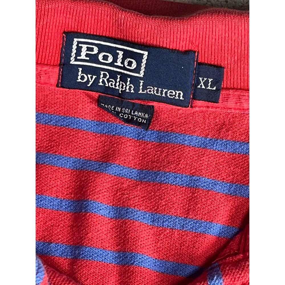 Polo Ralph Lauren Polo XL Blue Red Pony Golf Striped Logo Cotton - Picture 3 of 3